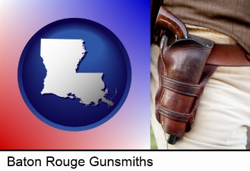a gun in a Western-style, leather holster in Baton Rouge, LA