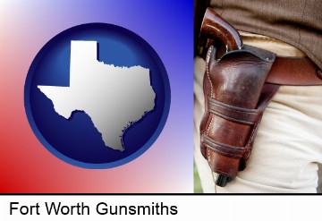 a gun in a Western-style, leather holster in Fort Worth, TX