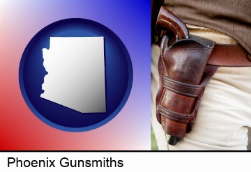 a gun in a Western-style, leather holster in Phoenix, AZ