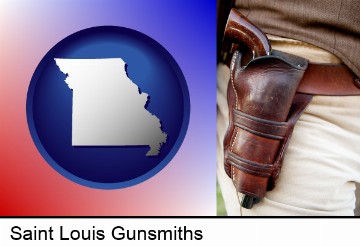 a gun in a Western-style, leather holster in Saint Louis, MO